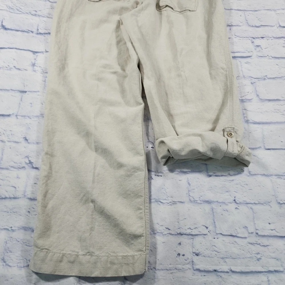 GAP Pants Mens L Beige Linen Blend Roll Tab Hem Coastal Beach Casual Y2K